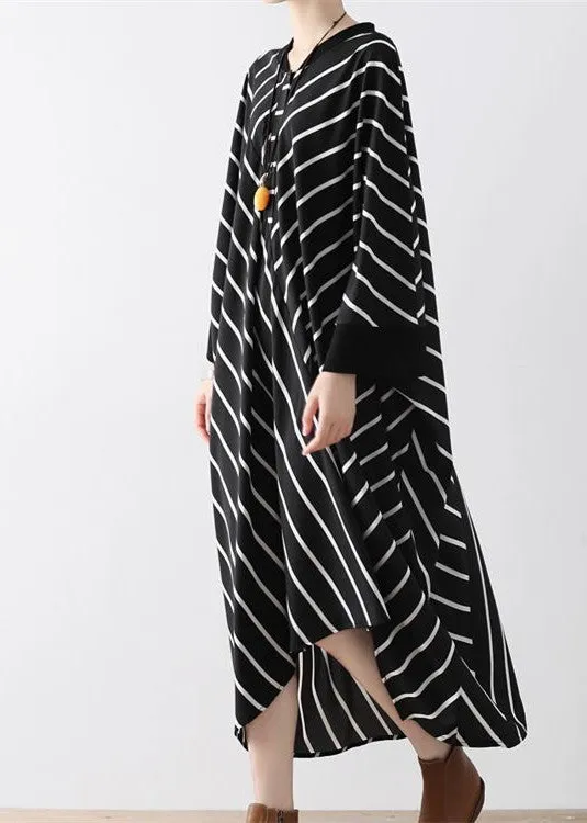 2021 fall black strip caftans V neck oversized cotton maxi dresses traveling gown