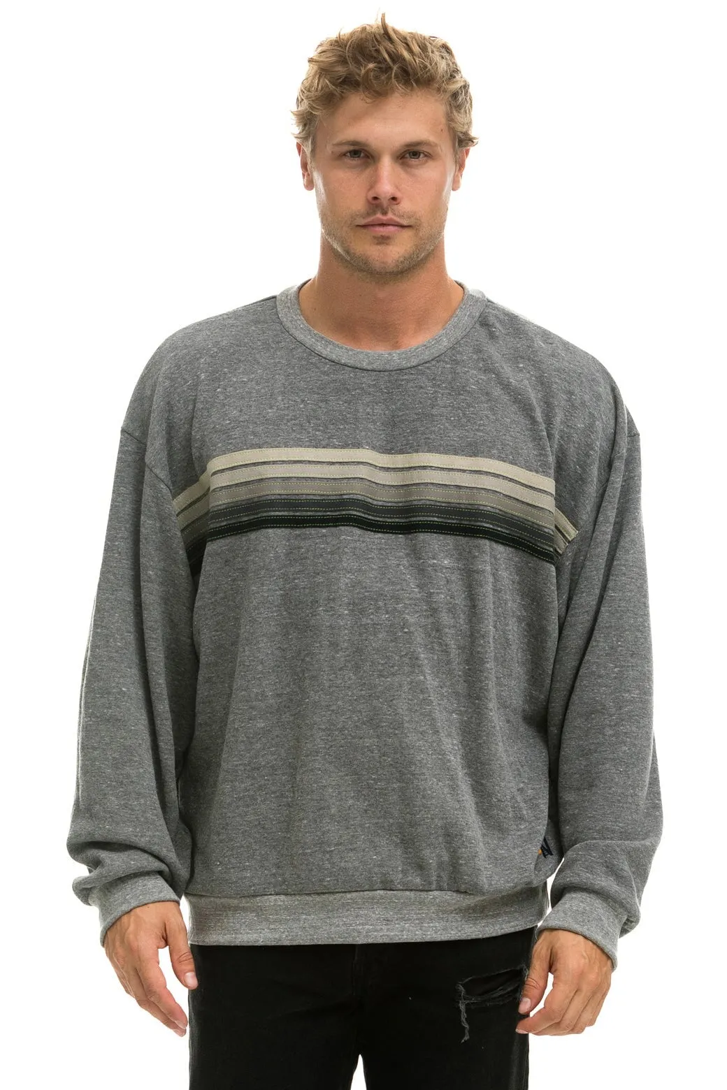 5 STRIPE RELAXED CREW SWEATSHIRT - HEATHER // GREY