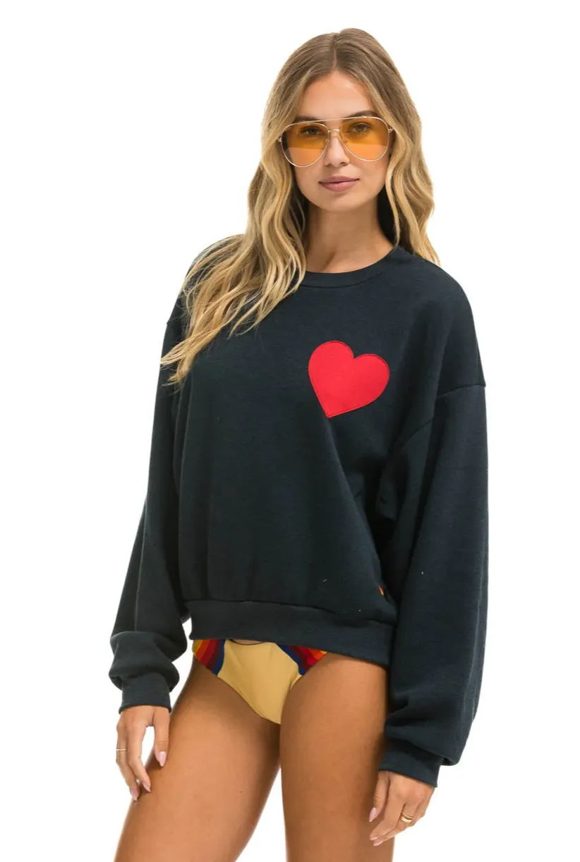 AVIATOR NATION HEART STITCH RELAXED CREW SWEATSHIRT - CHARCOAL