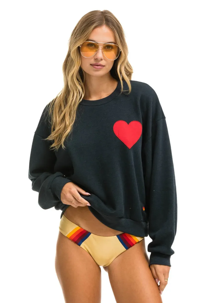 AVIATOR NATION HEART STITCH RELAXED CREW SWEATSHIRT - CHARCOAL