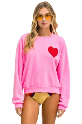 AVIATOR NATION HEART STITCH RELAXED CREW SWEATSHIRT - NEON PINK