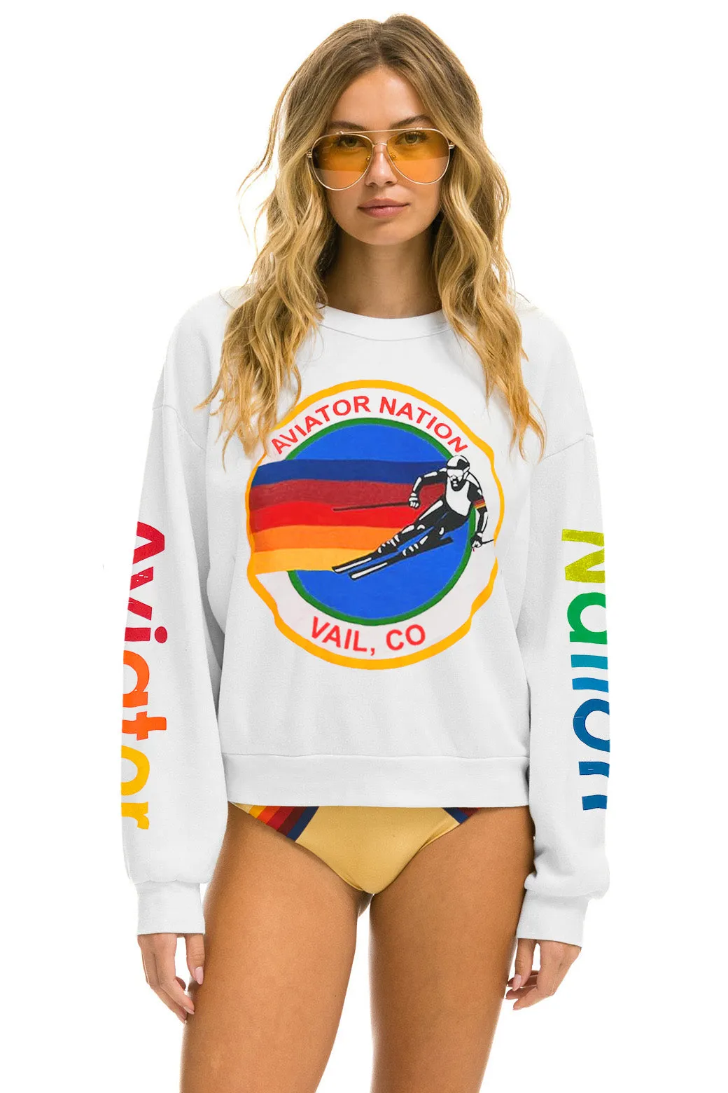 AVIATOR NATION VAIL RELAXED CREW SWEATSHIRT - WHITE