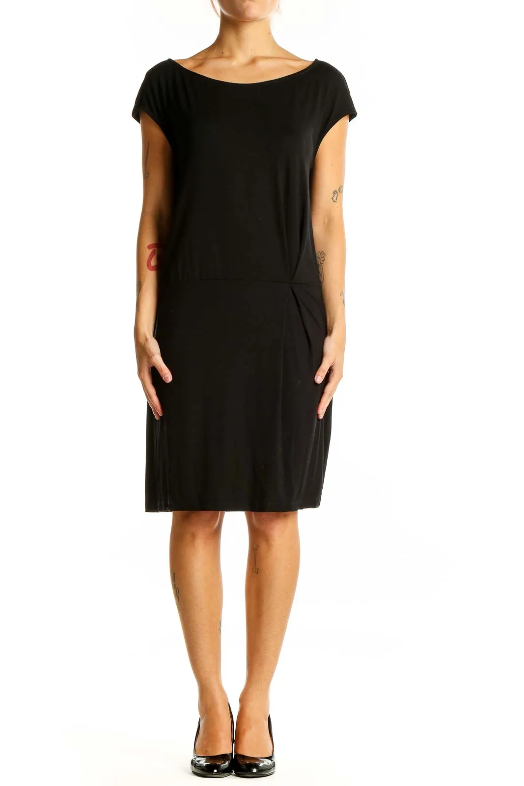 Black Versatile Cap-Sleeve Dress