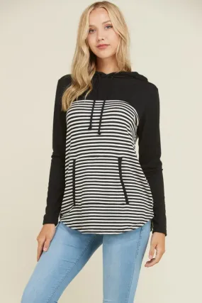 Black/White Stripe Hoodie Top - T921