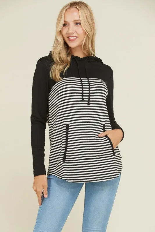 Black/White Stripe Hoodie Top - T921