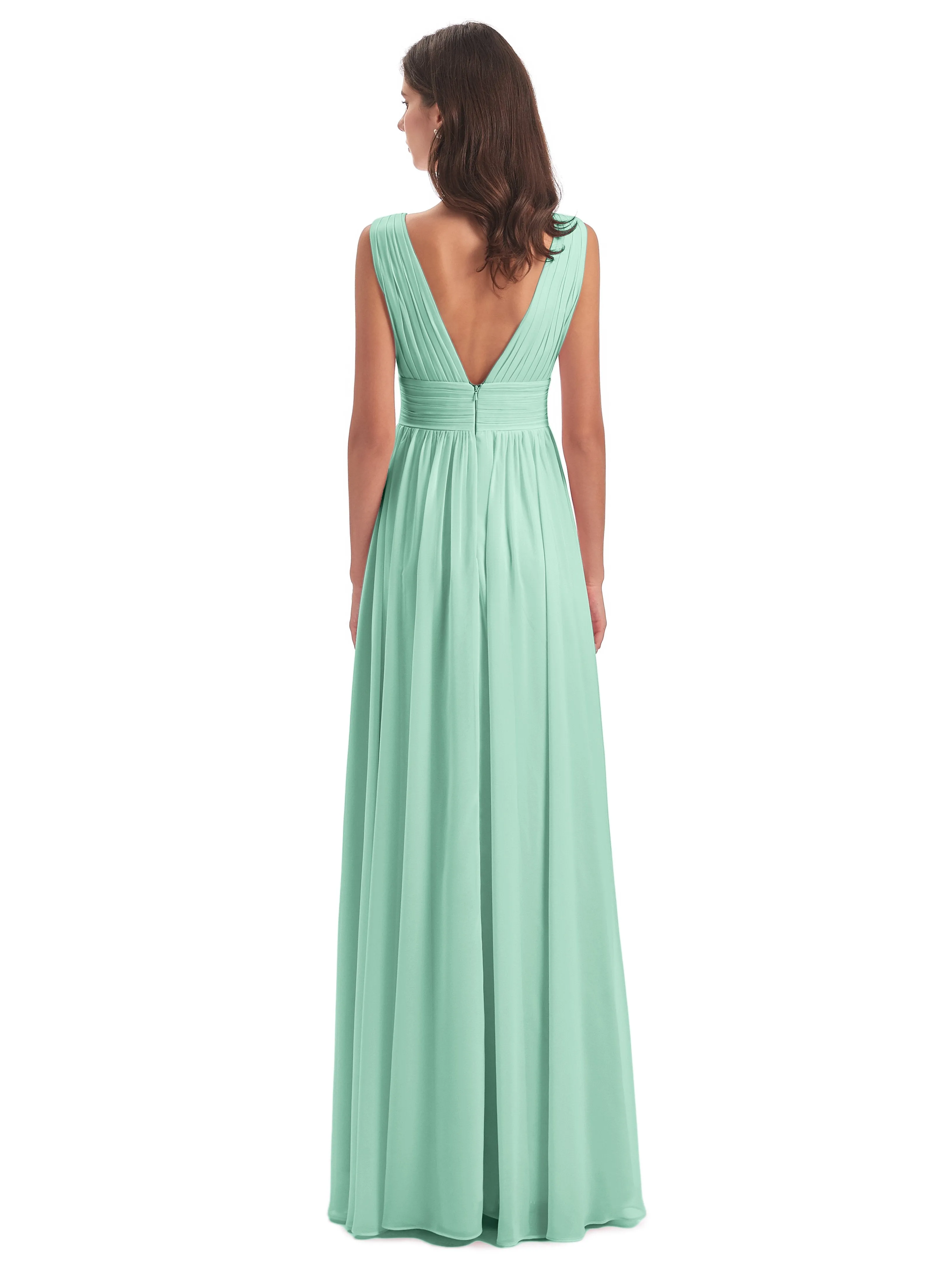 Bridesmaid Dresses Mint Green Charming Chiffon V Neck Split Long Bridesmaid Dresses