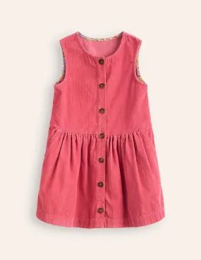 Button Through Pinafore Dress-Vintage Pink Cord