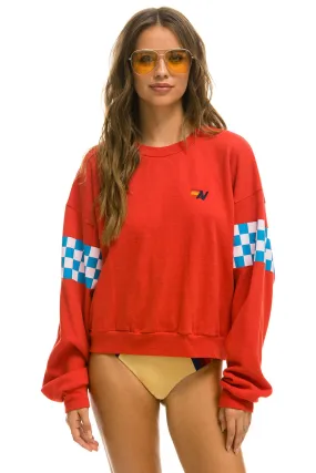 CHECK 2 SLEEVE RELAXED CREW SWEATSHIRT - RED // WHITE // BLUE