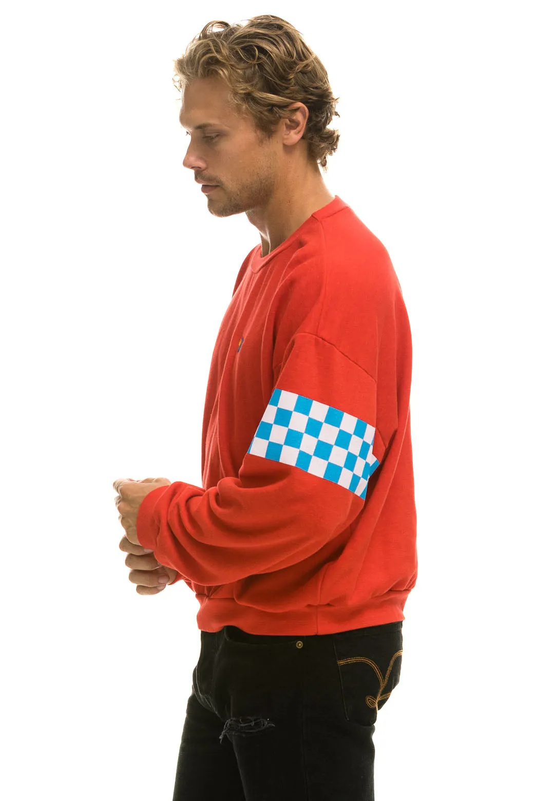 CHECK 2 SLEEVE RELAXED CREW SWEATSHIRT - RED // WHITE // BLUE