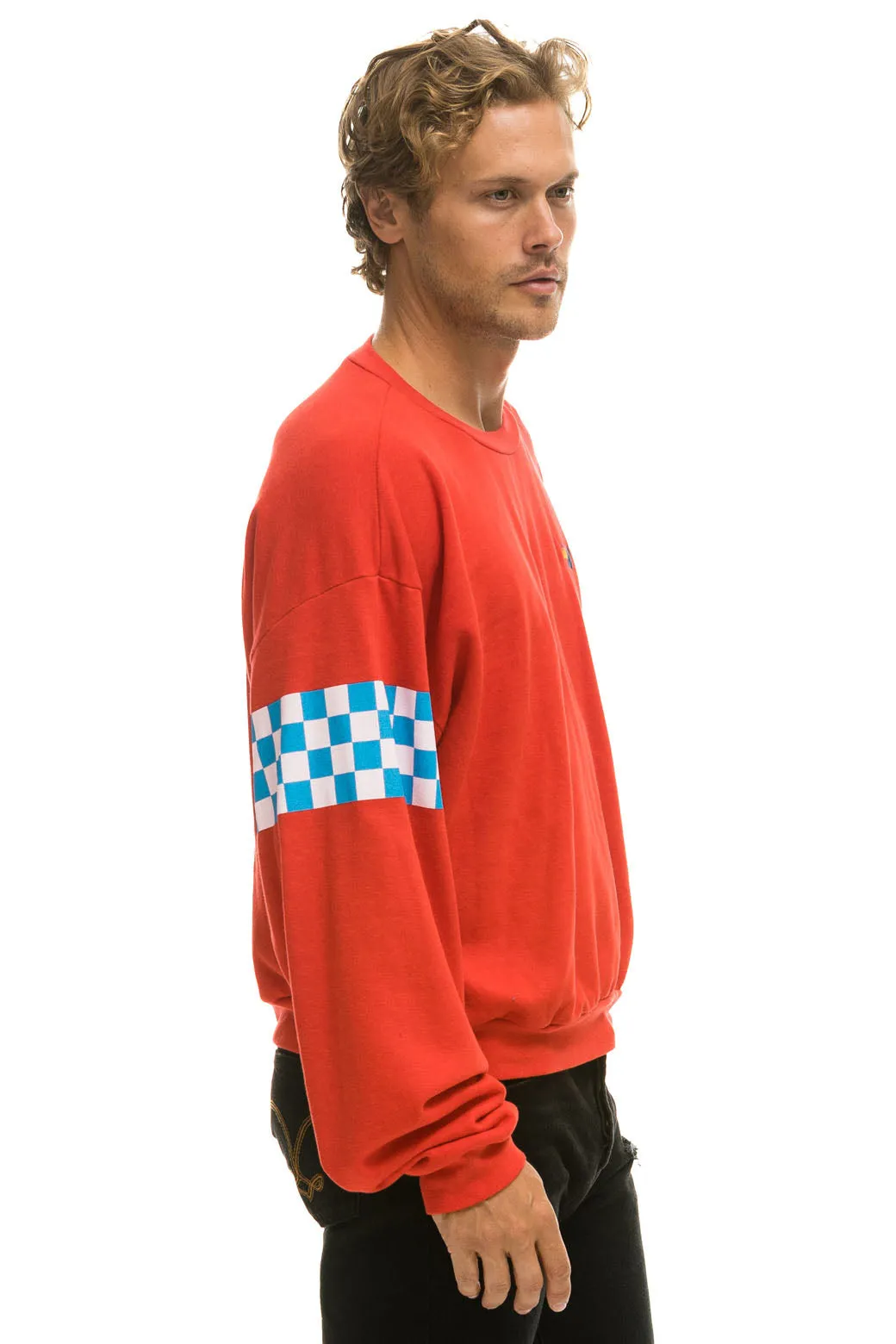 CHECK 2 SLEEVE RELAXED CREW SWEATSHIRT - RED // WHITE // BLUE