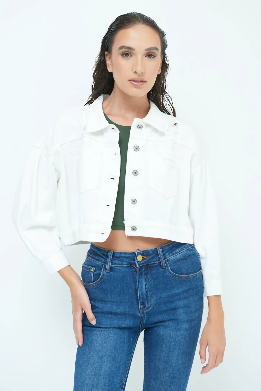 Chic cropped jacket with button closure wholesale