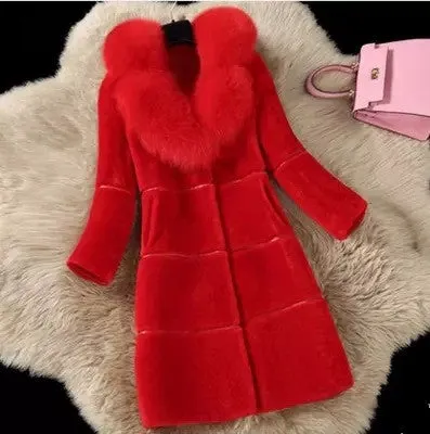 Chic Medium-Length Sheep Sheared Fur Coat