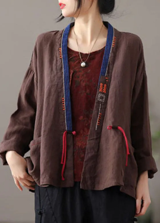 Chic Mulberry Embroideried Patchwork Loose Coat Spring