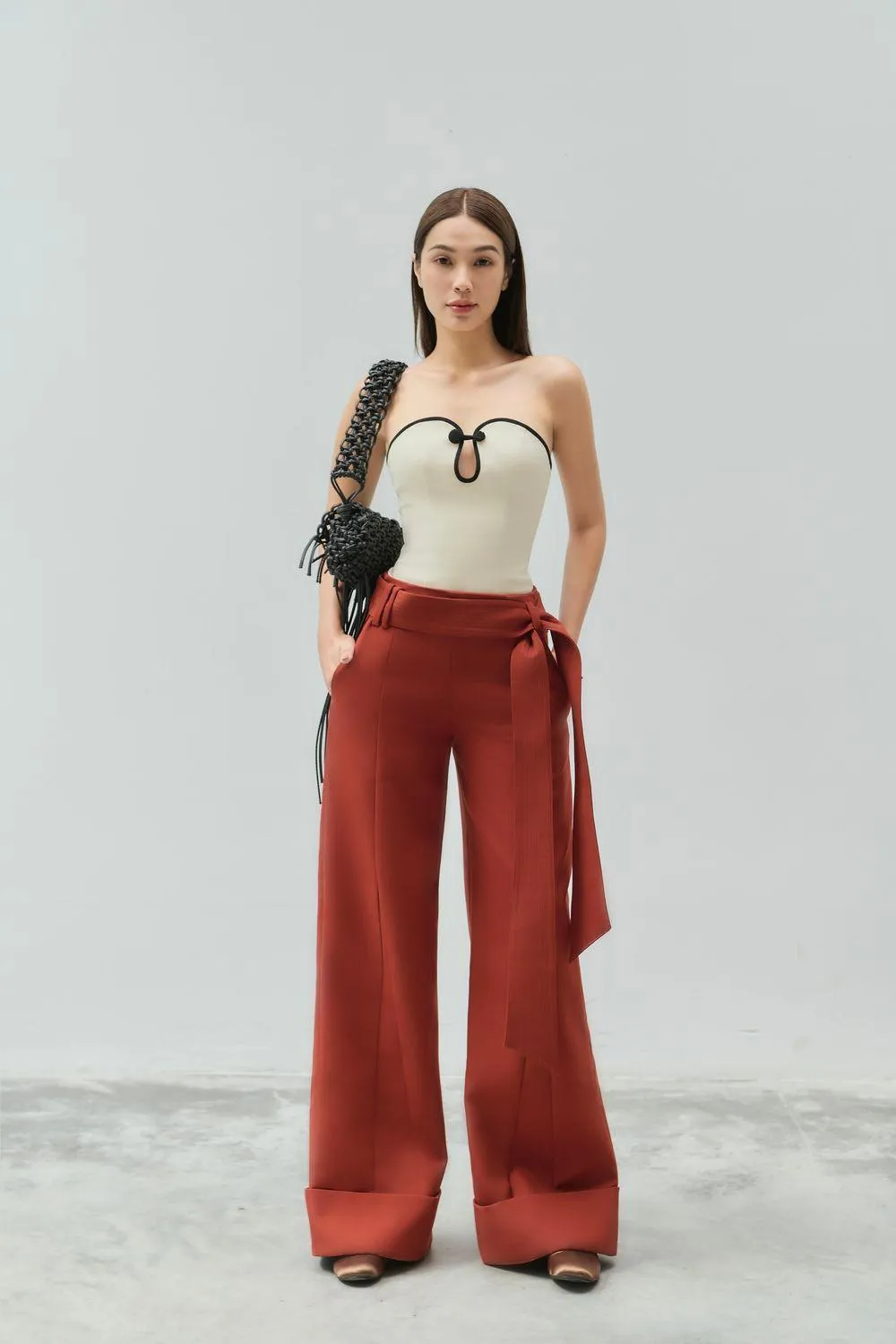 Chieu Straight Wide Leg Khaki Floor Length Pants