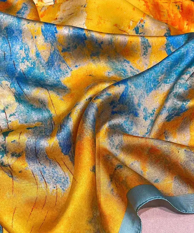 Classy Yellow Paintings Style Versatile Silk Scarf ML2181