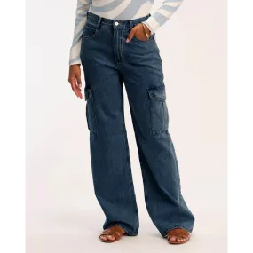 Dark Blue Wide Leg Cargo Jeans