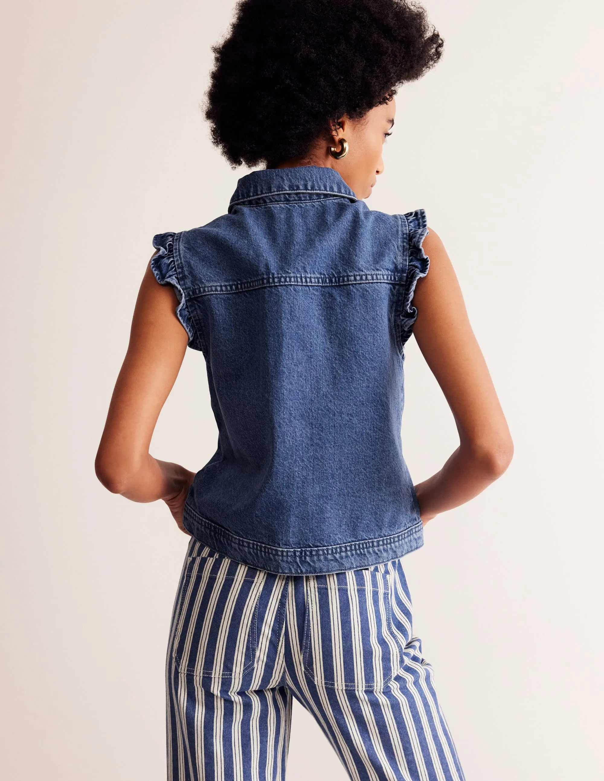 Denim Waistcoat-Mid Vintage Denim