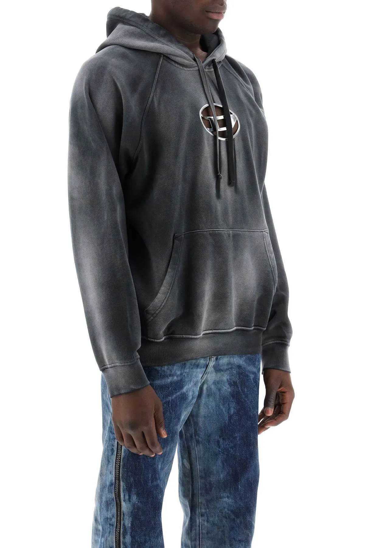 Diesel hooded sweatshirt with oval logo and d cut