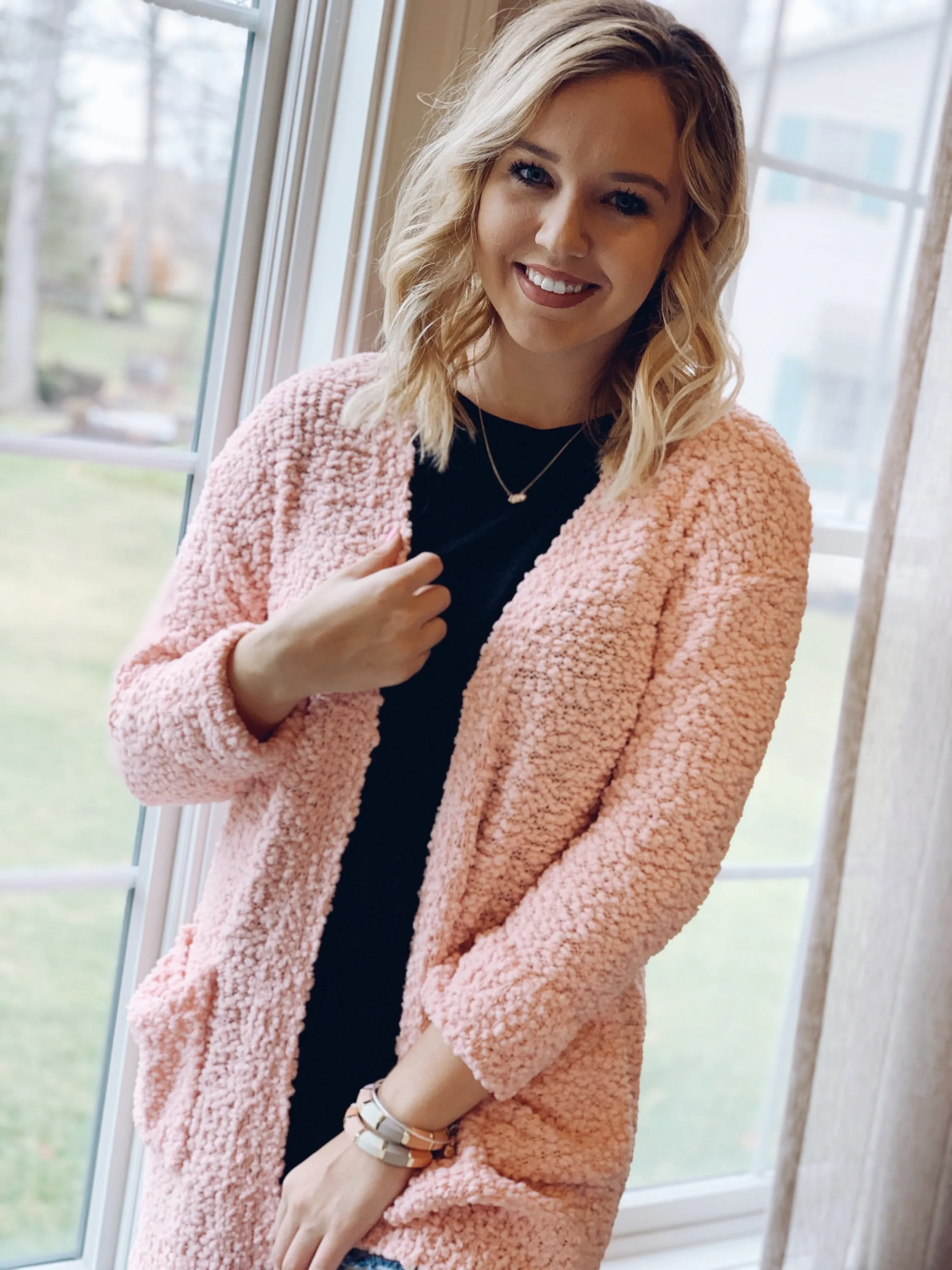 Dusty Pink Popcorn Cardigan