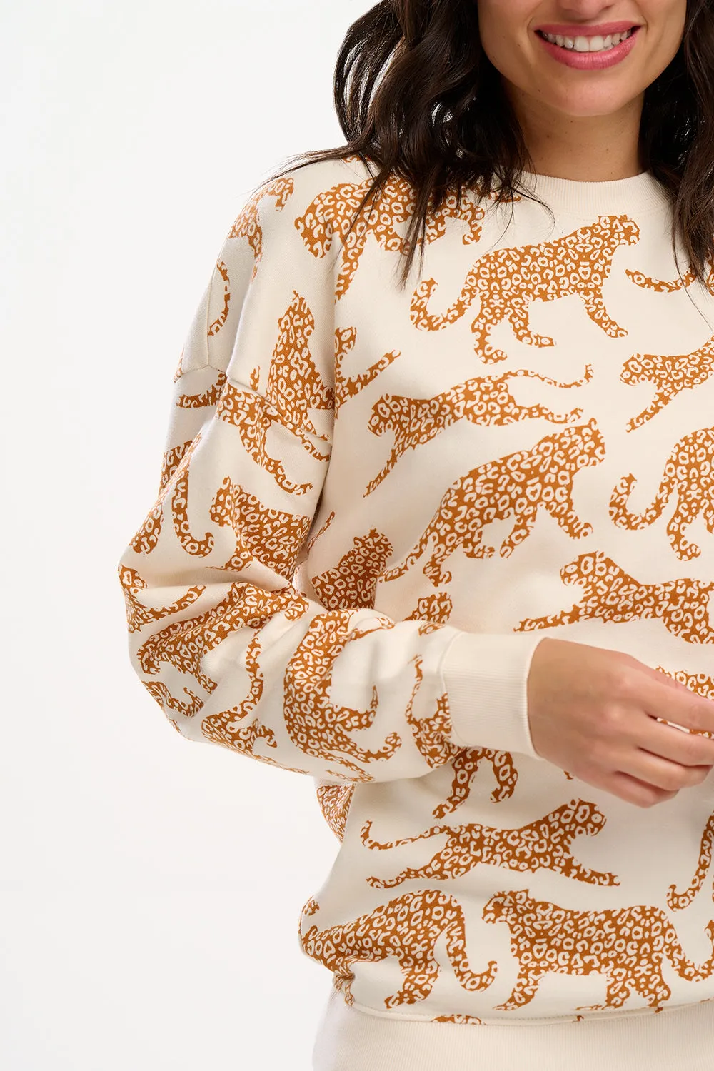 Eadie Relaxed Sweatshirt Cream With Leopard