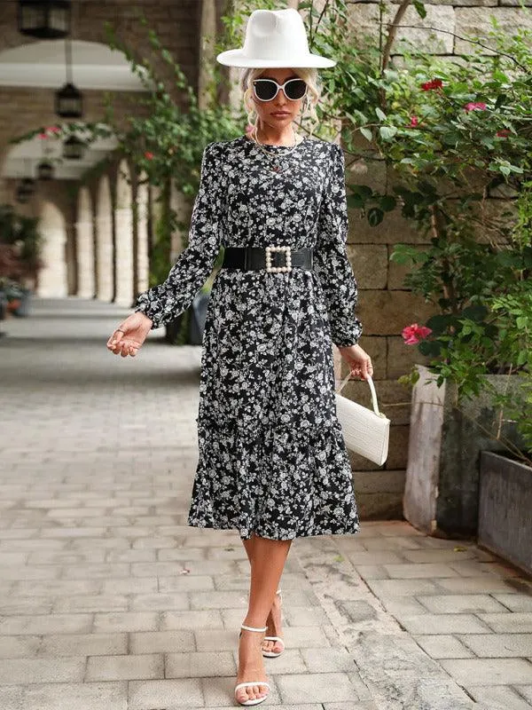 Elegant Black Floral Dress with Long Sleeves: Versatile Style for All Seasons