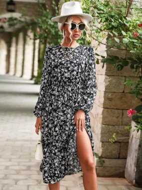 Elegant Black Floral Dress with Long Sleeves: Versatile Style for All Seasons