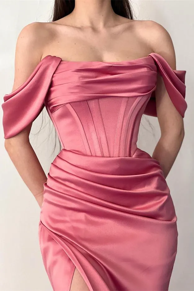 Elegant Long Off The Shoulder Satin Mermaid Prom Dress with Split