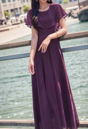 Elegant Purple Commuting Figure Flattering Chiffon Big Swing Maxi Dress