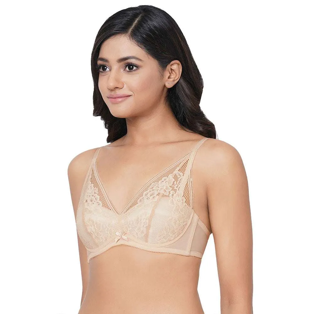 Evy Lace Padded Wired 3/4th Coverage Lacy Bralette Bra - Beige