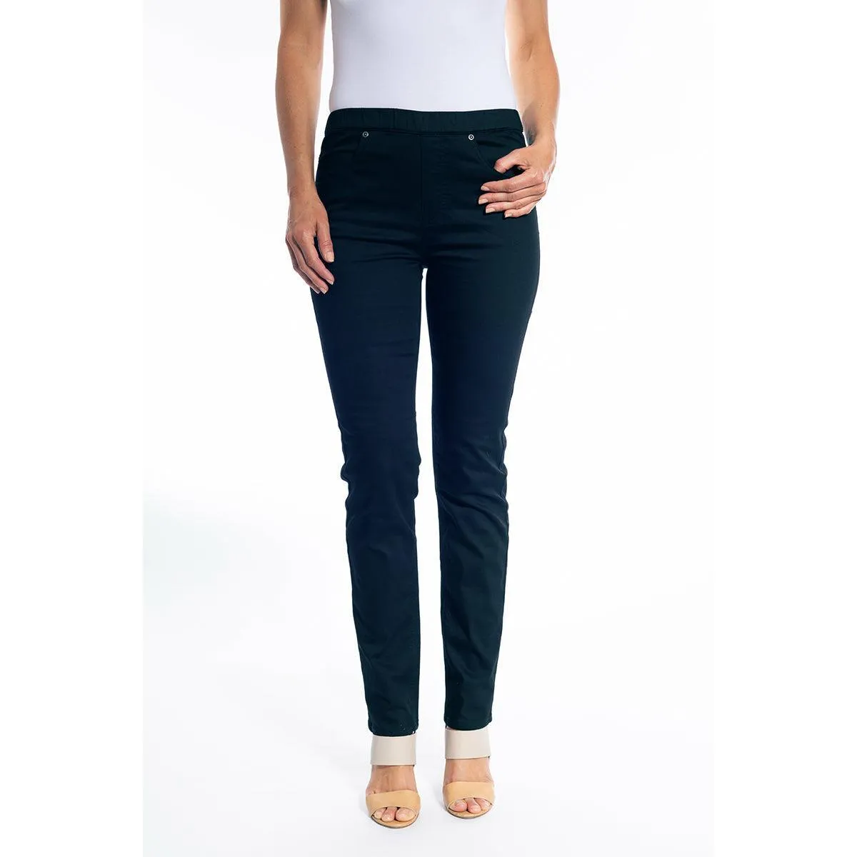 Full Length Pull-On Plain Jeans - Navy