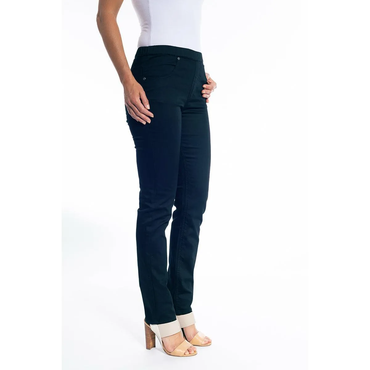 Full Length Pull-On Plain Jeans - Navy