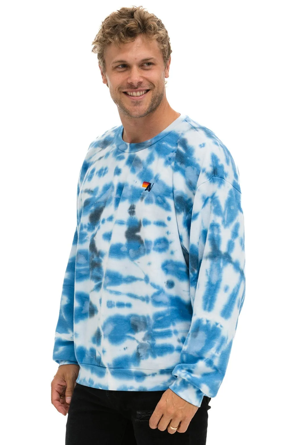 HAND DYED RELAXED CREW SWEATSHIRT - TIE DYE BLUE