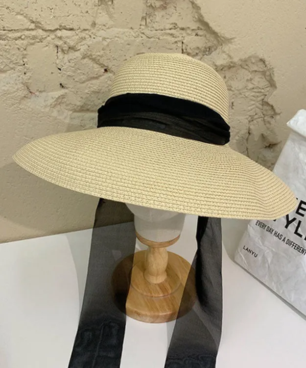 Handmade Khaki Versatile Big Brim Straw Woven Sun Hat YU1028