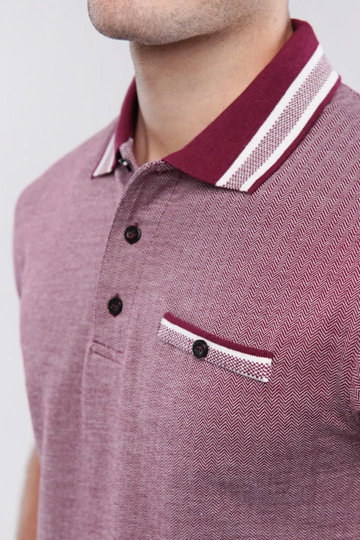 Herringbone Polo Shirt - Maroon