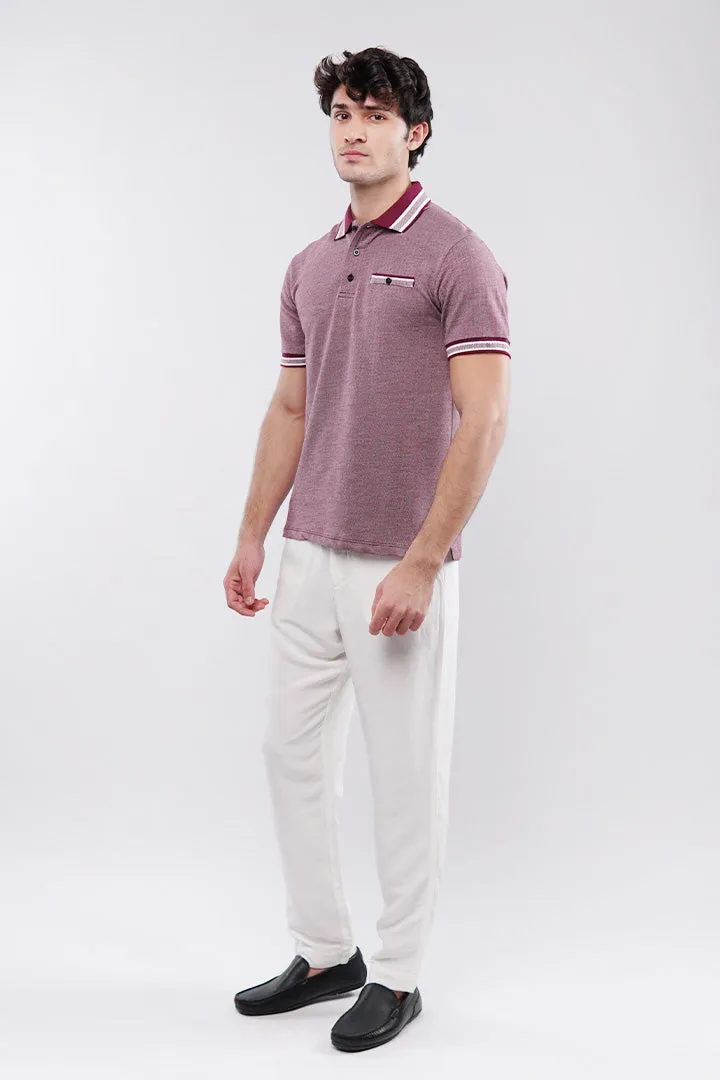 Herringbone Polo Shirt - Maroon