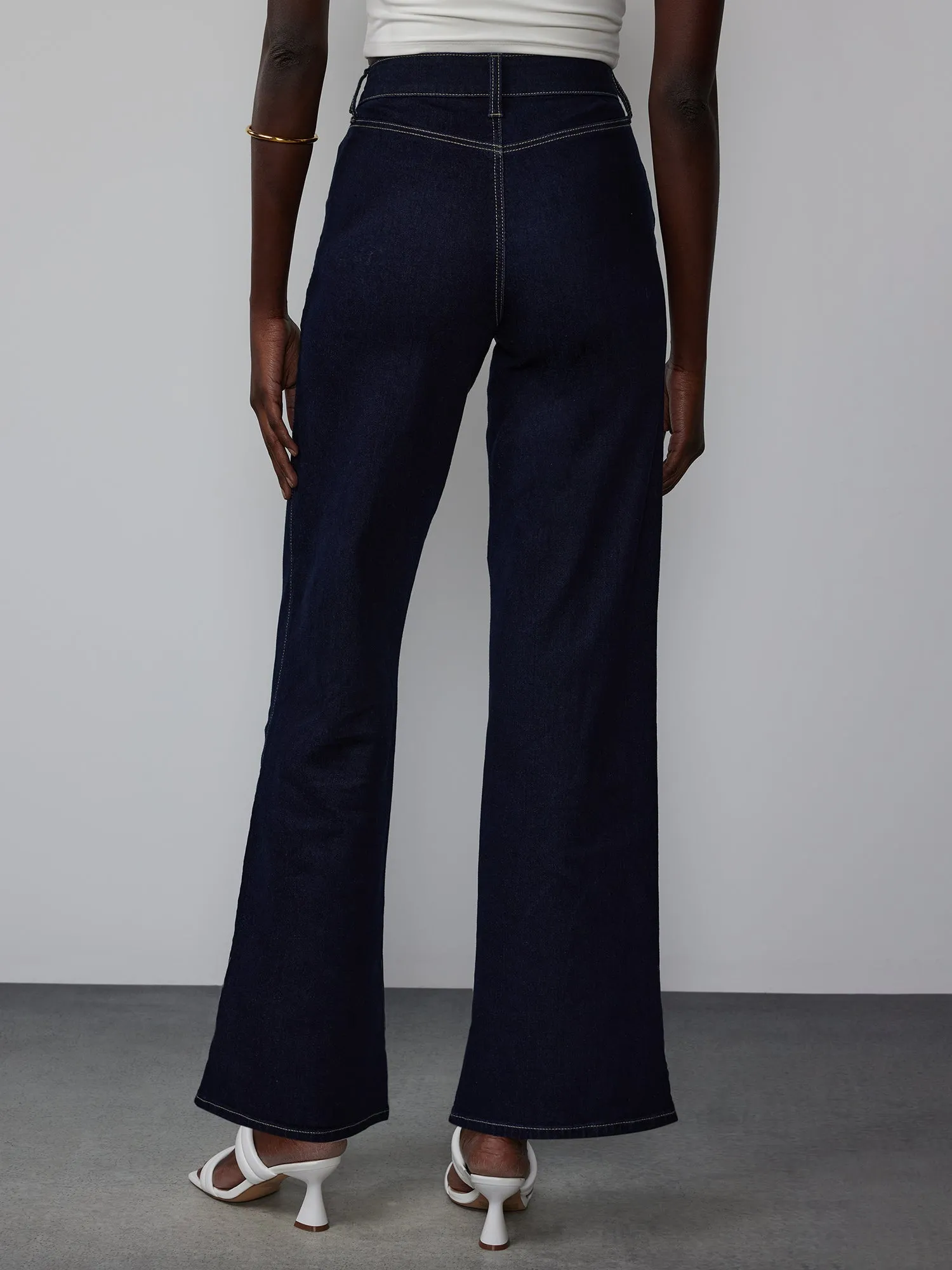 High Rise Wide Leg Contrast Stitch Jeans