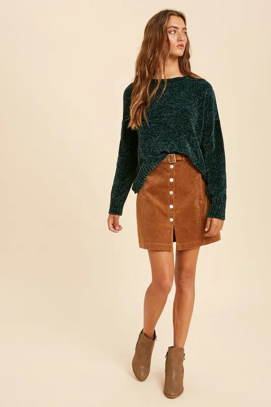 Hunter Green Chenille Crop Pullover