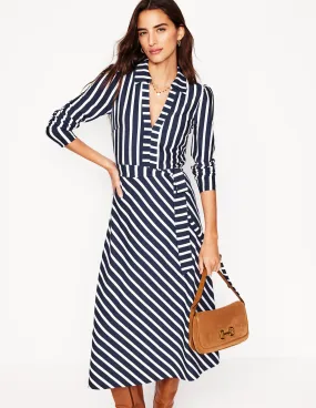 Imogen Collared Jersey Dress-French Navy, Ivory Stripe