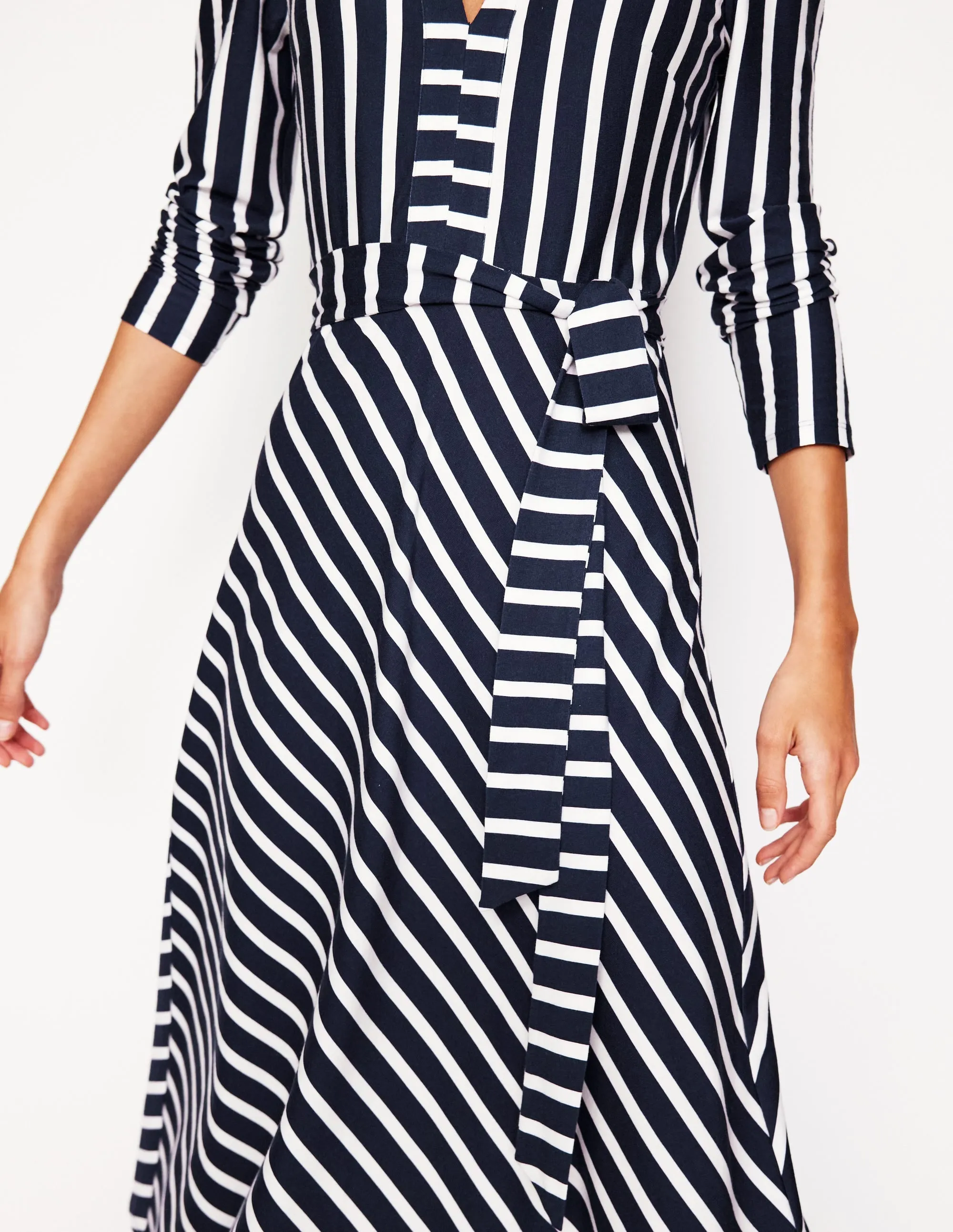 Imogen Collared Jersey Dress-French Navy, Ivory Stripe