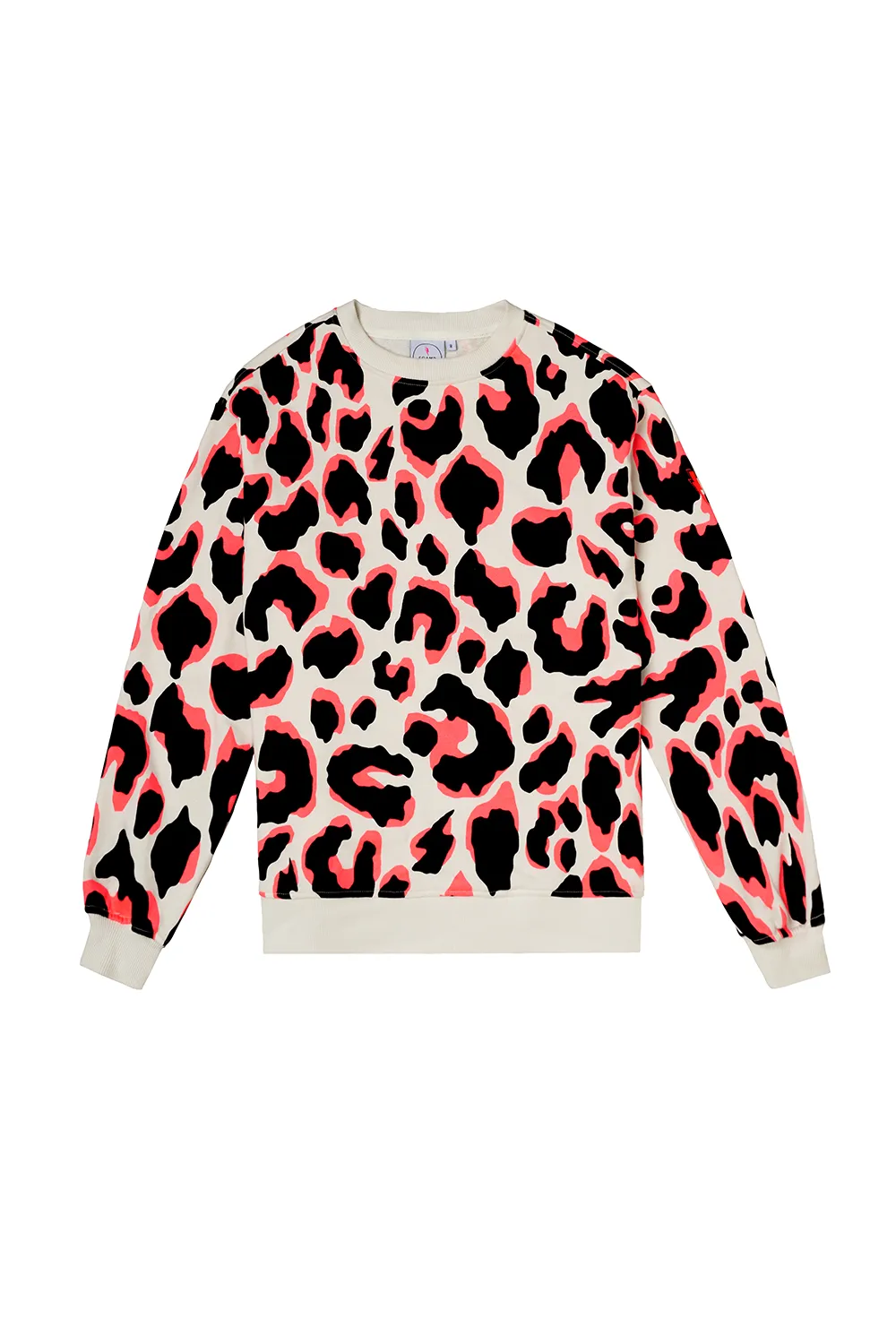 Ivory with Neon Coral and Black Mega Shadow Leopard Oversized Sweatshirt