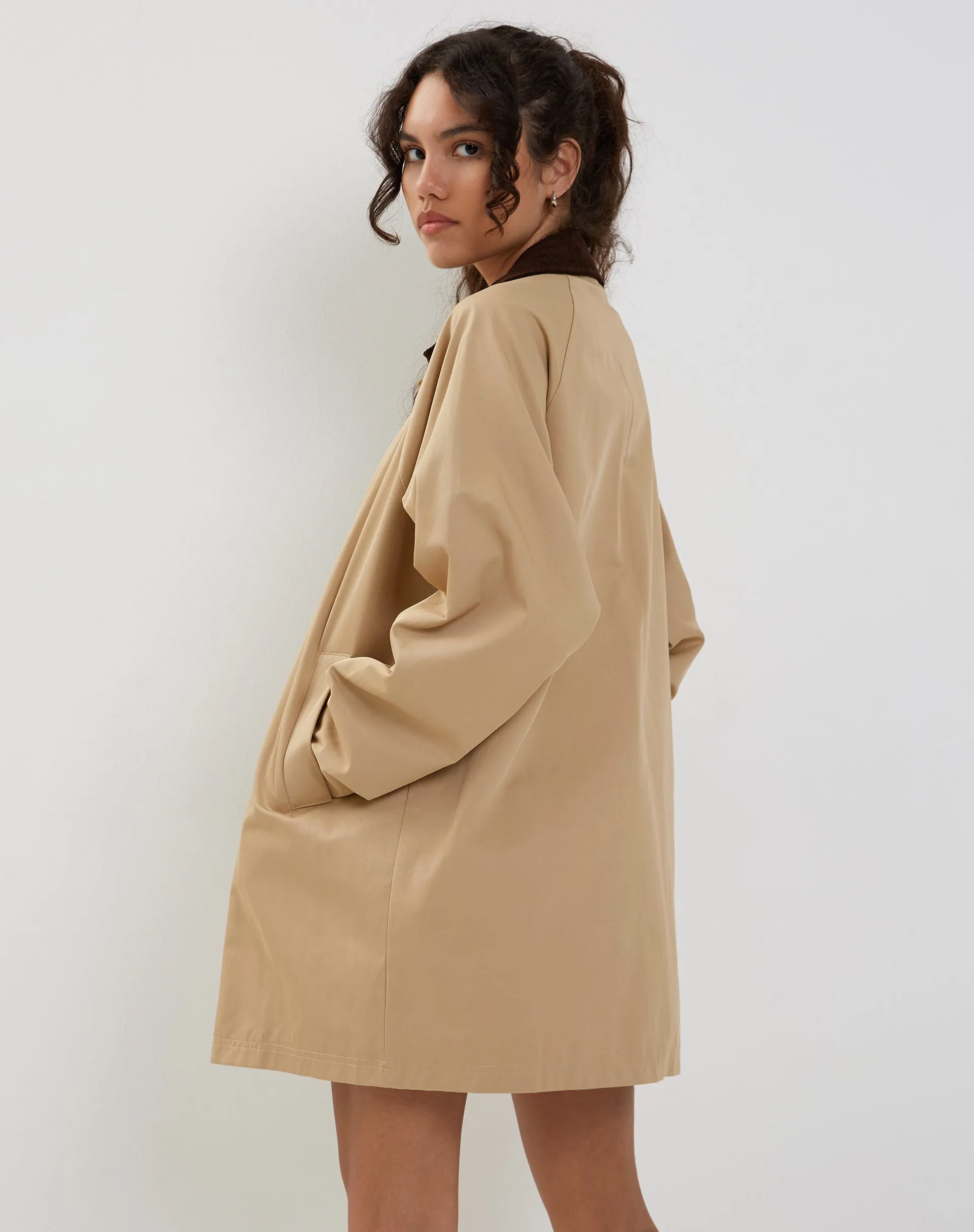 Izora Short Trench Coat in Tan