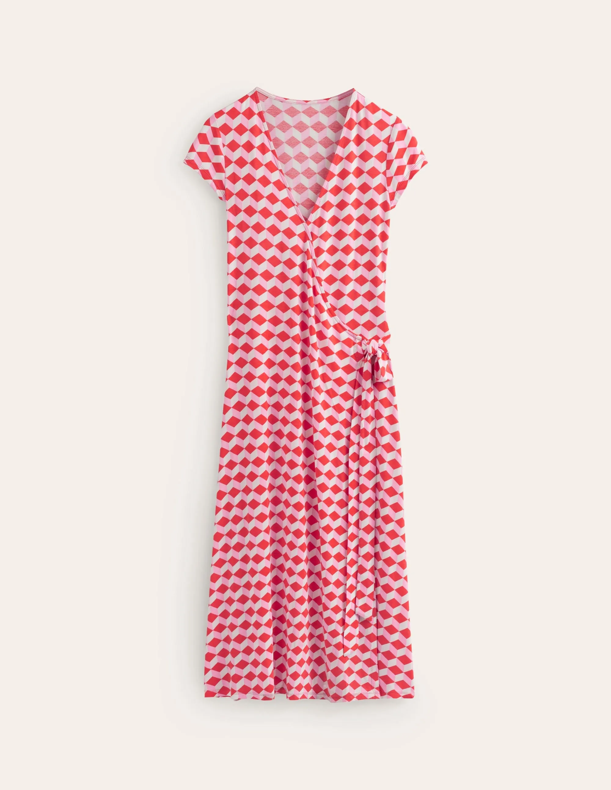 Joanna Cap Sleeve Wrap Dress-Red, Diamond Cube