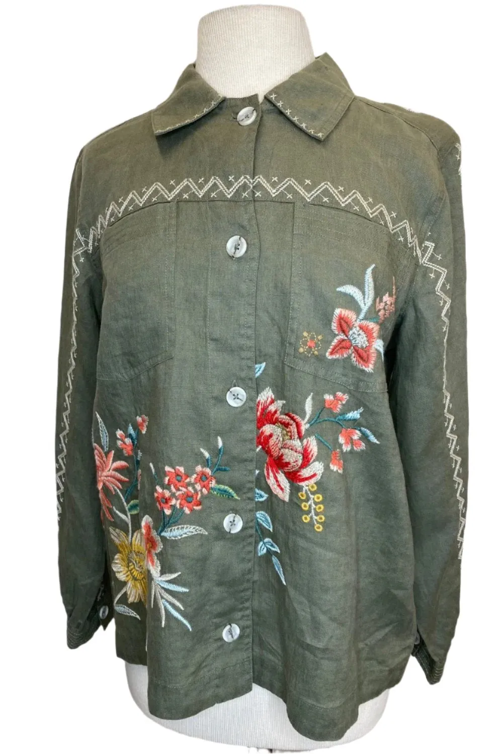 Johnny Was JWLA Relaxed Linen Embroidered Jacket J41124 Boho Chic *