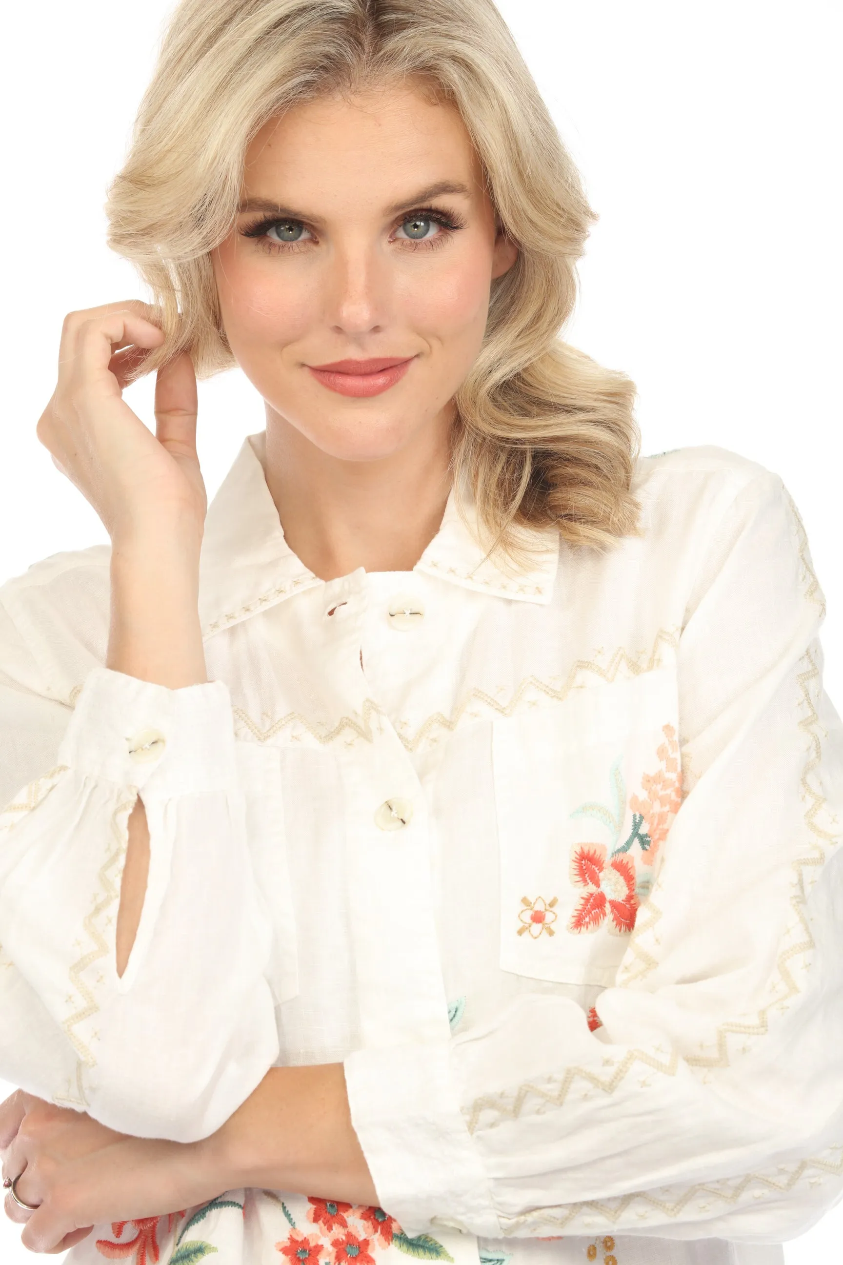 Johnny Was JWLA Relaxed Linen Embroidered Jacket J41124 Boho Chic *