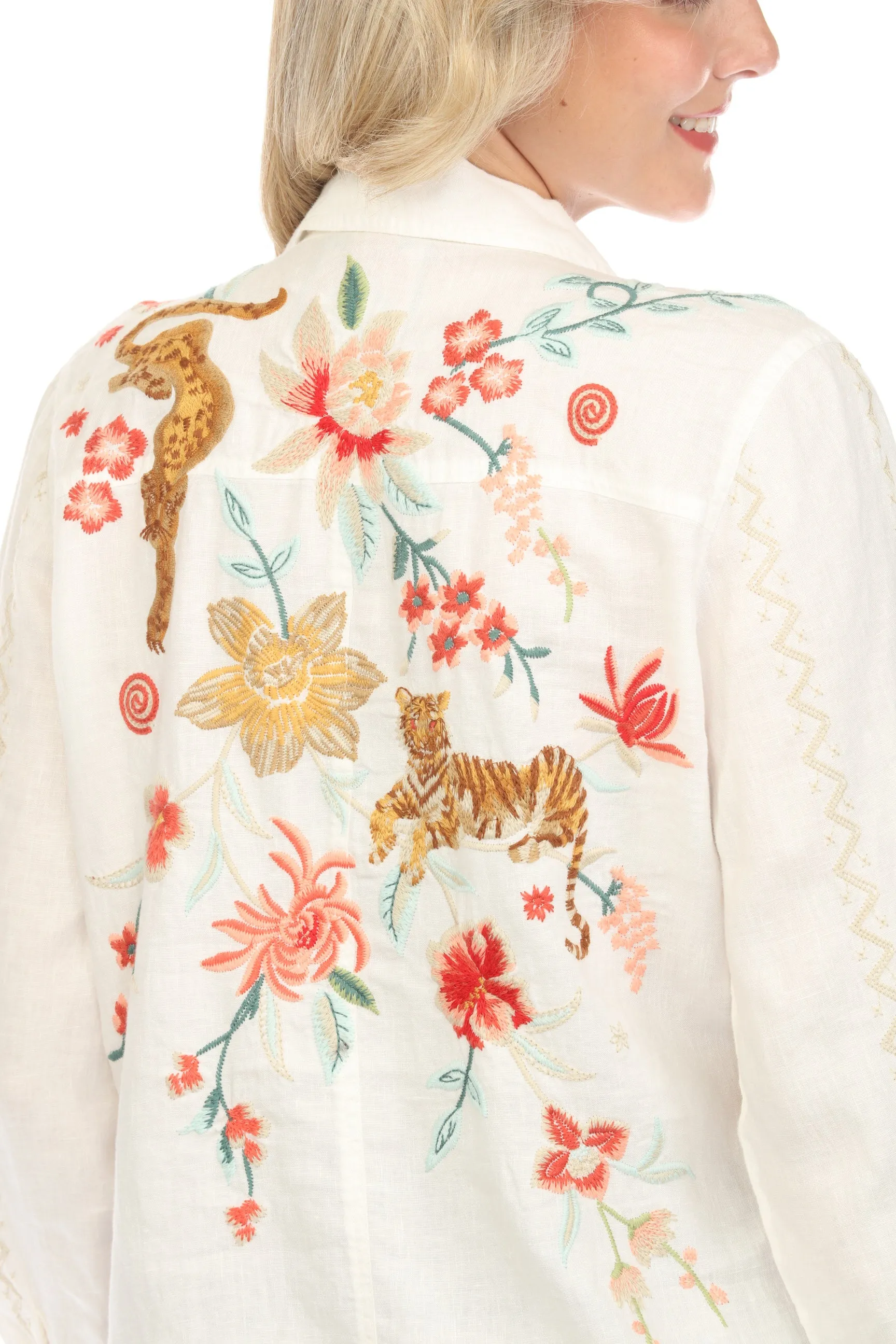 Johnny Was JWLA Relaxed Linen Embroidered Jacket J41124 Boho Chic *