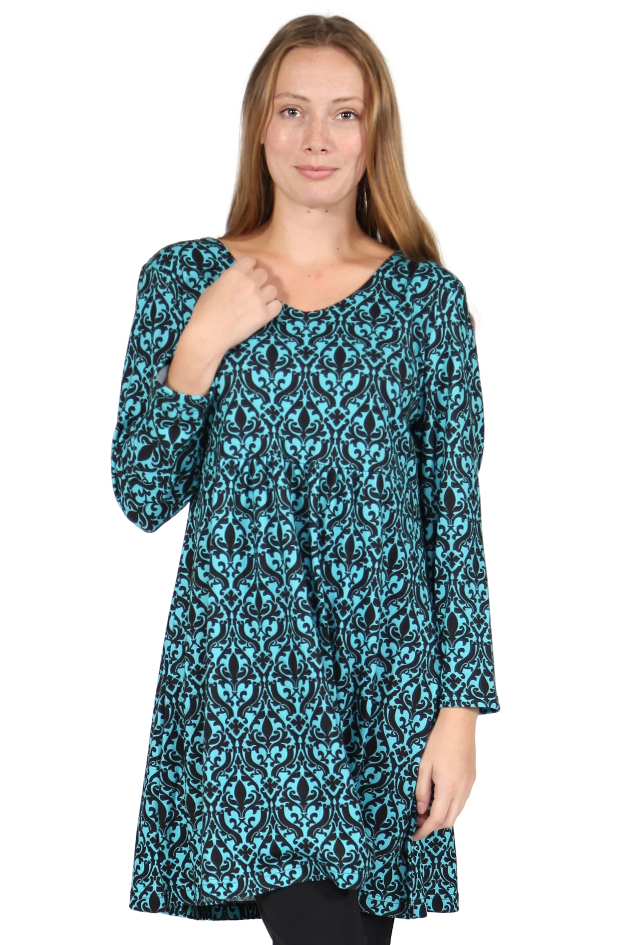 La Cera Baroque Print Pullover Tunic Top