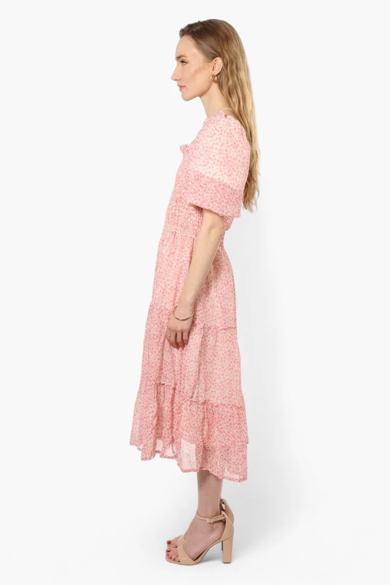 Limite Floral Smock Tiered Maxi Dress - Pink