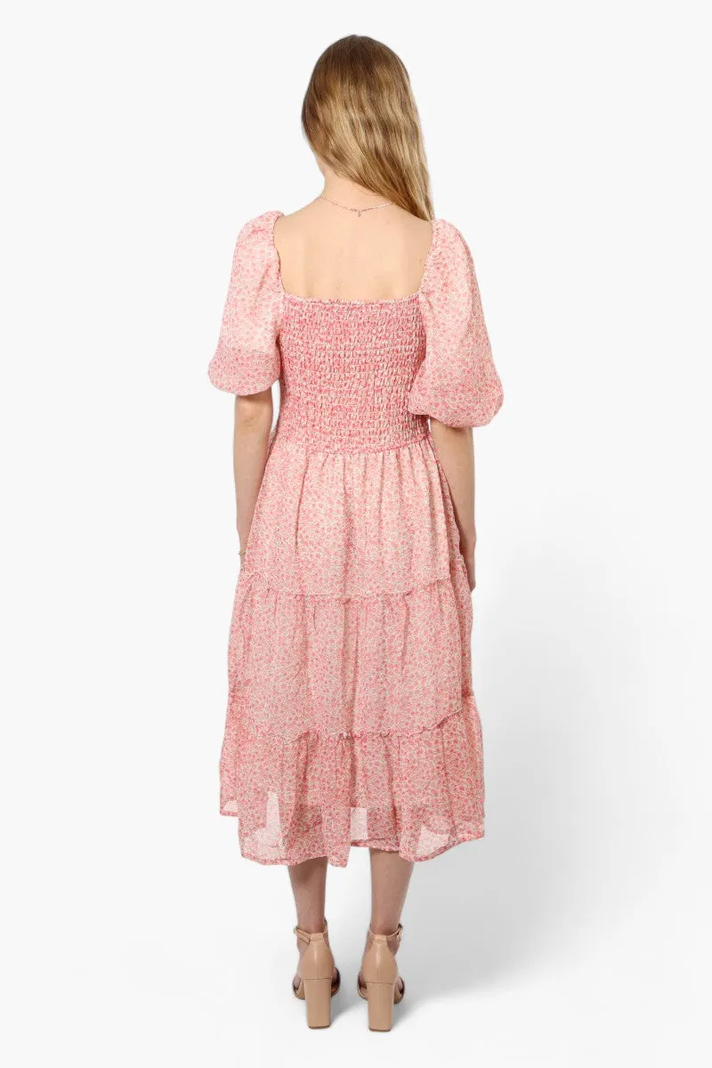 Limite Floral Smock Tiered Maxi Dress - Pink