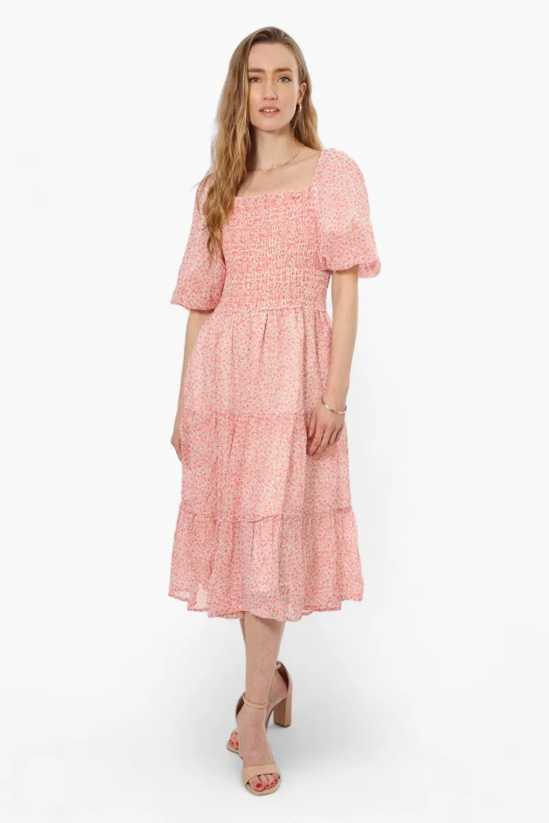 Limite Floral Smock Tiered Maxi Dress - Pink