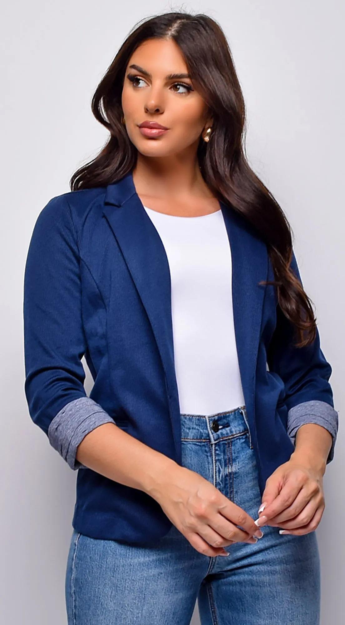 Lovisa Shirred Sleeve Blazer Jacket - Blue